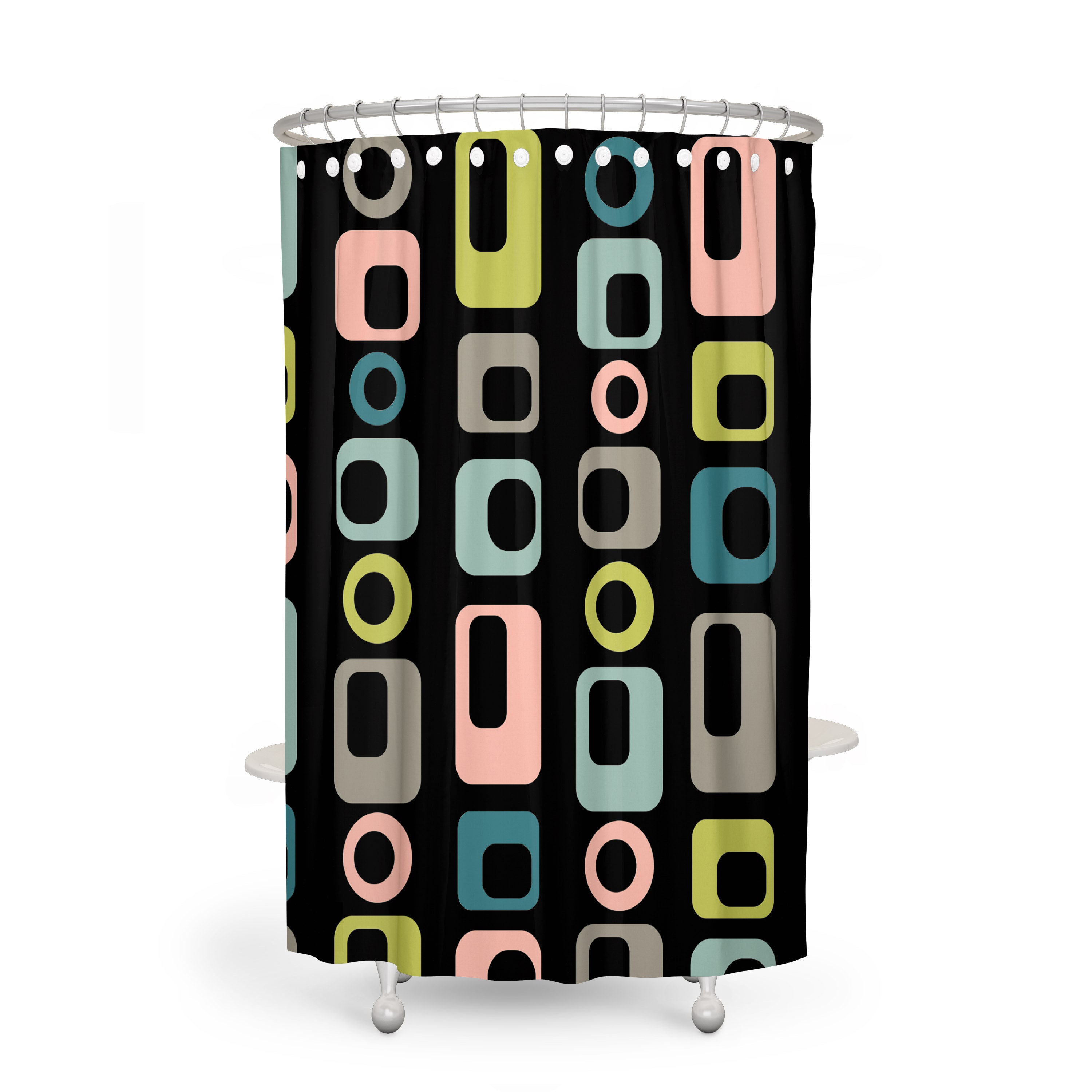 Mid Century Geometric Shower Curtain Black and/or Bathroom Set | vintage bathroom shower curtains - Image 2