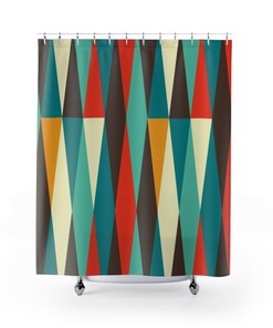 Mid Century Modern Abstract Retro Shower Curtain - Teal Brown Cream Burnt Orange MCM Home Decor