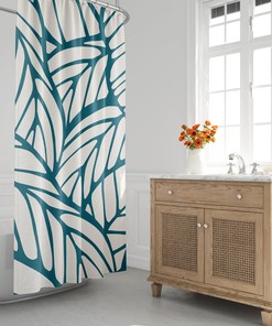 Mid Century Modern Abstract Shower Curtain - Leafs, Botanical, and Foliage with Tropical and Emerald Design