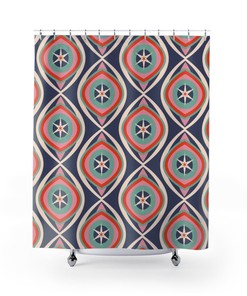 Mid Century Modern Atomic Aqua Pink Blue White Home Living Retro Shower Curtain - A Splash of Color for Your Bathroom