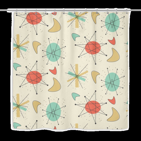 Mid Century Modern Atomic Decor Shower Curtain - Perfect for Your Modern Bathroom Decor - Image 2