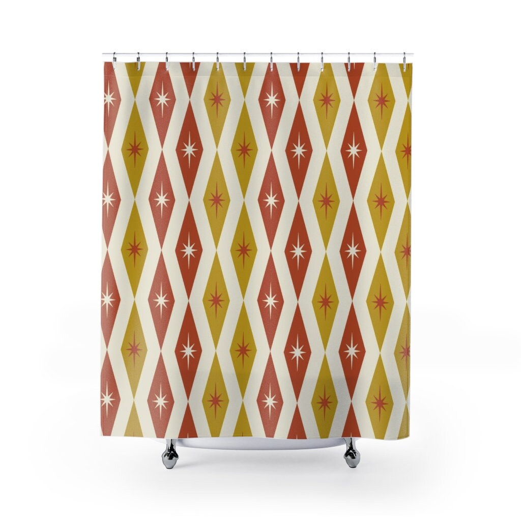 Mid Century Modern Atomic Diamonds Shower Curtain, Retro Bathroom Accessory for MCM Fans - Image 2