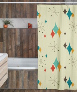 Mid Century Modern Atomic Diamonds Shower Curtain, Retrowave Bathroom Accessory for MCM Fans