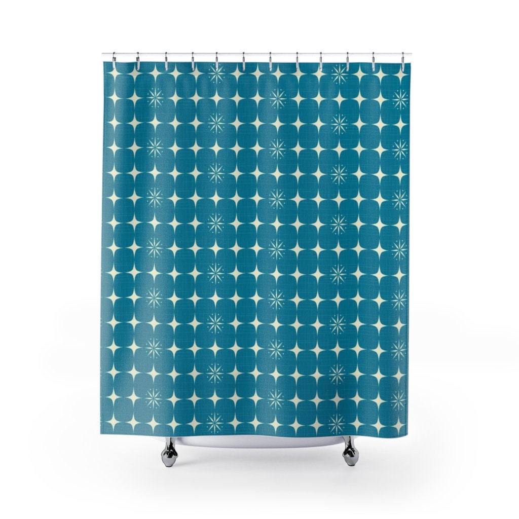 Mid Century Modern Atomic Diamonds Shower Curtain, Retrowave Bathroom Accessory for MCM Fans - Image 2