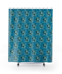 Mid Century Modern Atomic Kitty Shower Curtain, Vintage Bathroom Decor