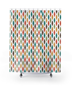 Mid Century Modern Atomic Mustard Yellow/Green/Teal/Brown/White Geometric Vintage Shower Curtain