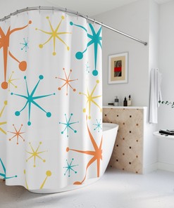 Mid Century Modern Atomic Stars Shower Curtain, Create a Retro and Fun Atmosphere in Your Bathroom