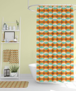 Mid Century Modern Bath Accessory Set, Waffle Weave Shower Curtain and Towels