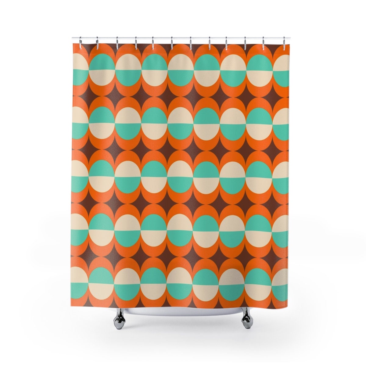 Mid Century Modern Bath Accessory Set, Waffle Weave Shower Curtain and Towels - Image 2