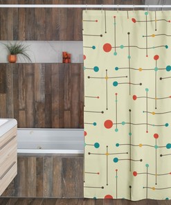 Mid Century Modern Bath Set, Waffle Weave Shower Curtain, Hand Towel, Bath Towel, Retro Accessories