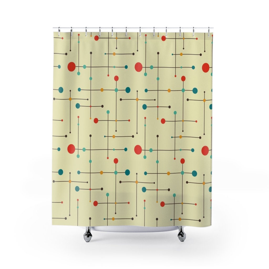 Mid Century Modern Bath Set, Waffle Weave Shower Curtain, Hand Towel, Bath Towel, Retro Accessories - Image 2