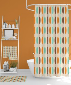 Mid Century Modern Bathroom Set, Waffle Weave Shower Curtain, Hand Towel, Bath Towel, Retro Accessories