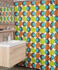 Mid Century Modern Blue Shower Curtain, Atomic Stars Bathroom Decor, Retro Bathroom Accessory