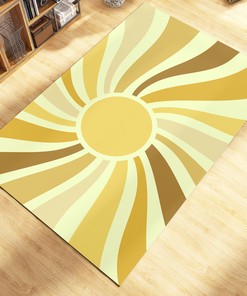 Mid Century Modern Boho Rug with Customizable Text Option for Chic Living Room or Bedroom Decor