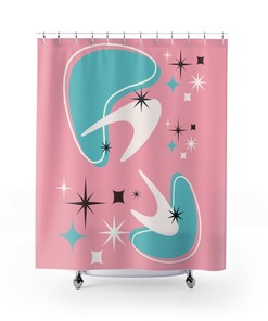 Mid Century Modern Boomerang Shower Curtain, Bring a Nostalgic Charm to Your Bathroom Decor