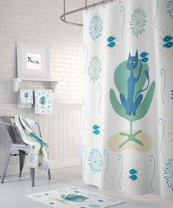 Mid Century Modern Cat Print Shower Curtain for Your Bathroom