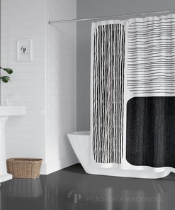 Mid Century Modern Color Block Line Art Shower Curtain, Add a Retro Vibe to Your Bathroom