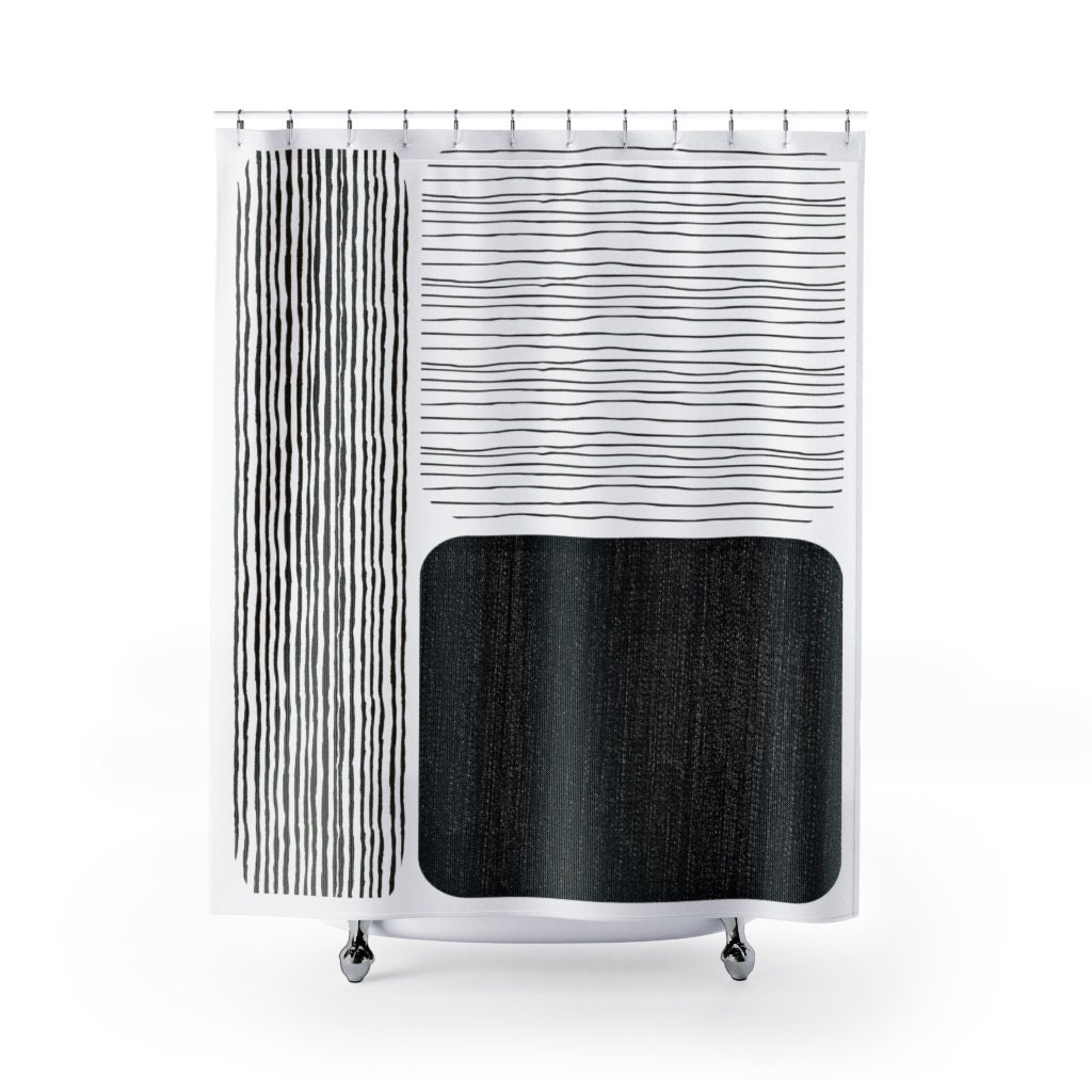 Mid Century Modern Color Block Line Art Shower Curtain, Add a Retro Vibe to Your Bathroom - Image 2