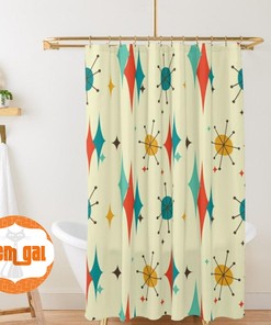 Mid Century Modern Diamond Pattern Shower Curtain, Add a Retro and Classic Touch to Your Bathroom Decor