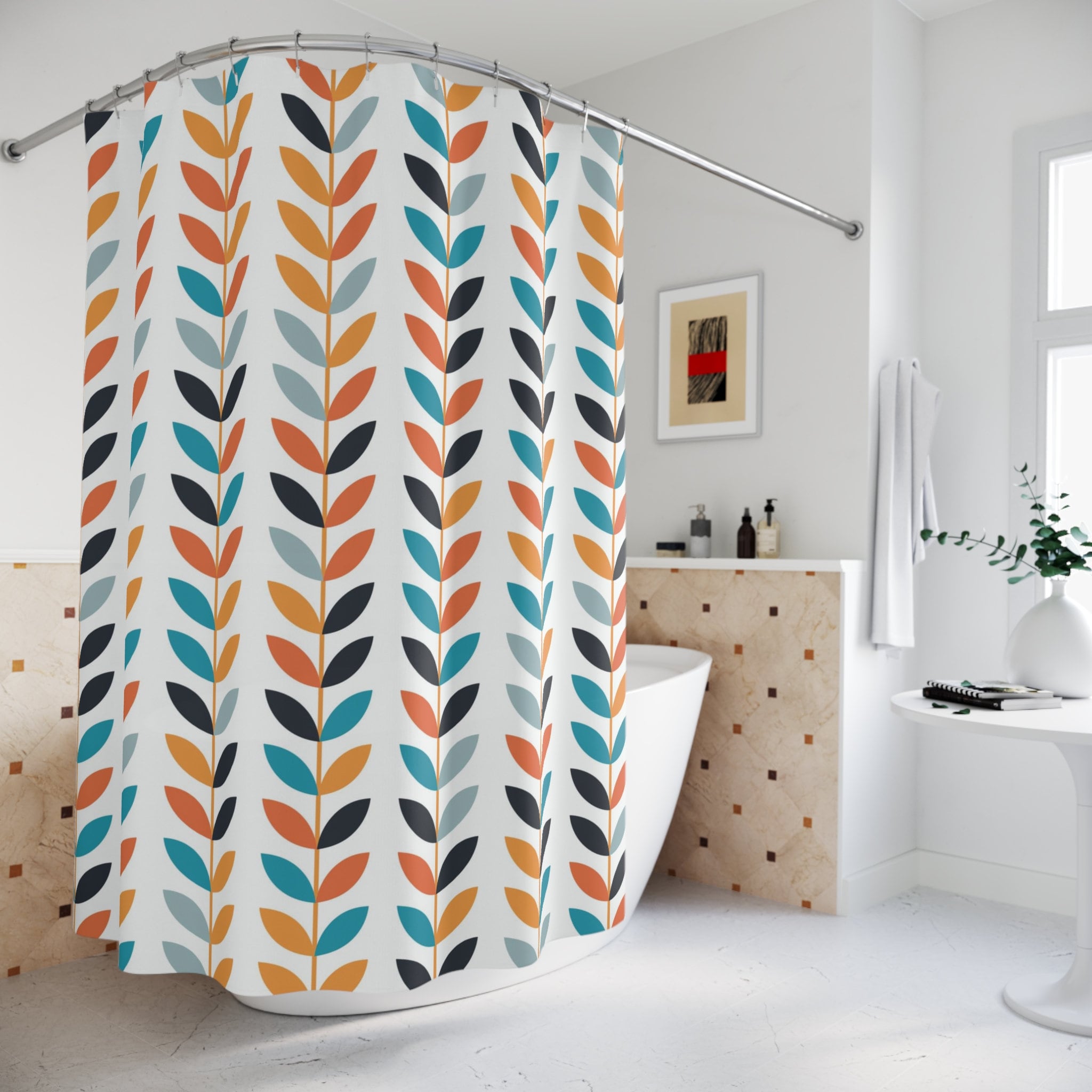 Mid Century Modern Flower Shower Curtain in Different Colors