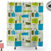 Mid Century Modern Geometric Abstract Shower Curtain - Franciscan Squares Retro Design in Teal and Green