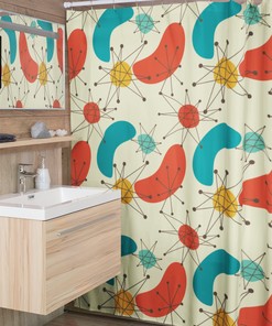 Mid Century Modern Geometric Shower Curtain, Retro Bathroom Decor