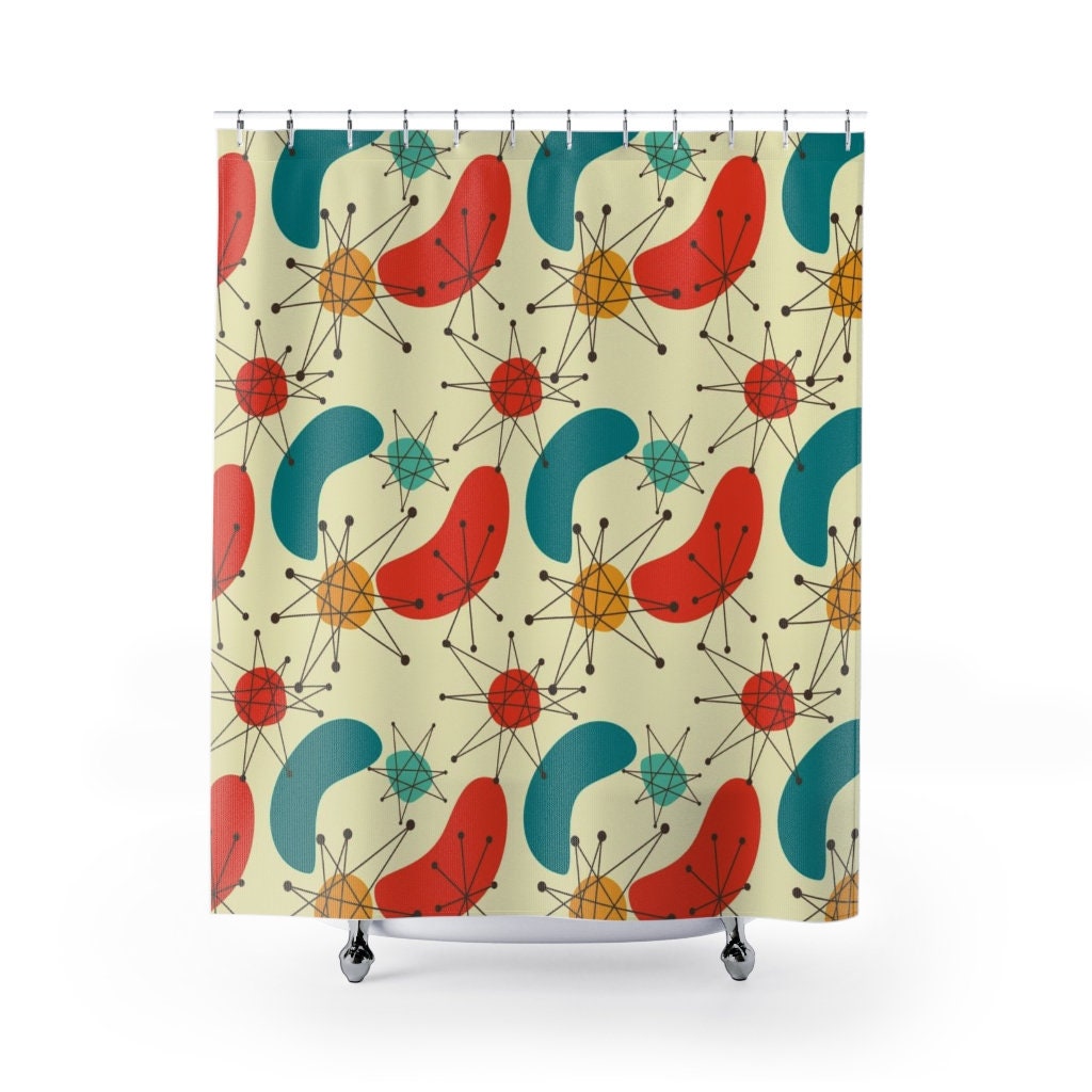 Mid Century Modern Geometric Shower Curtain, Retro Bathroom Decor - Image 2