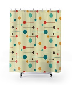 Mid Century Modern Geometric Shower Curtain, Vintage Bathroom Decor