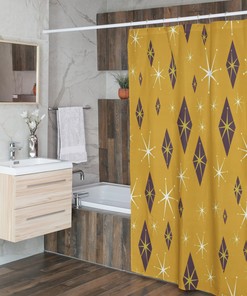Mid Century Modern Inspired Shower Curtain, Vintage Bathroom Decor