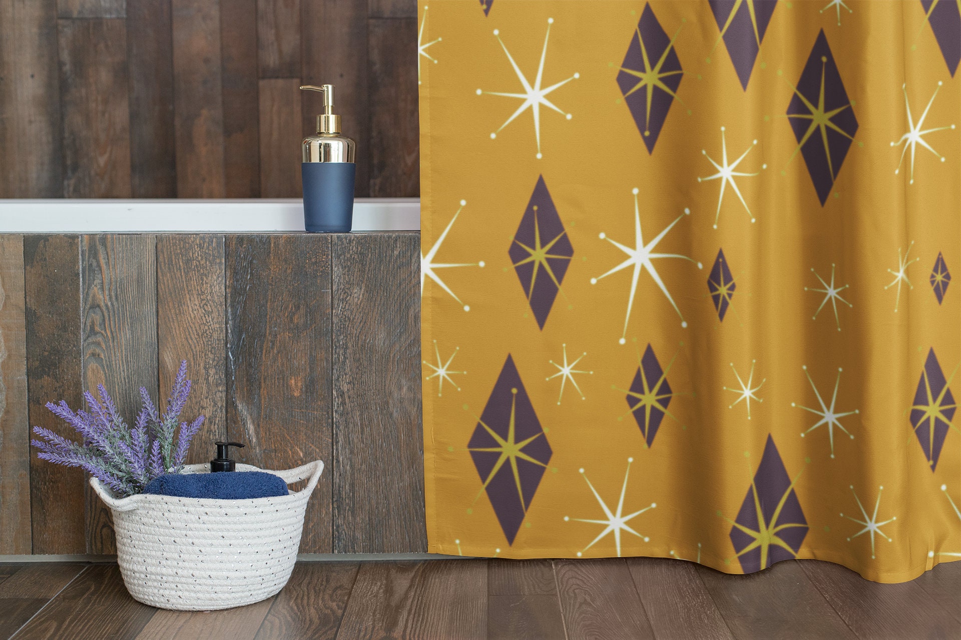 Mid Century Modern Inspired Shower Curtain, Vintage Bathroom Decor - Image 3