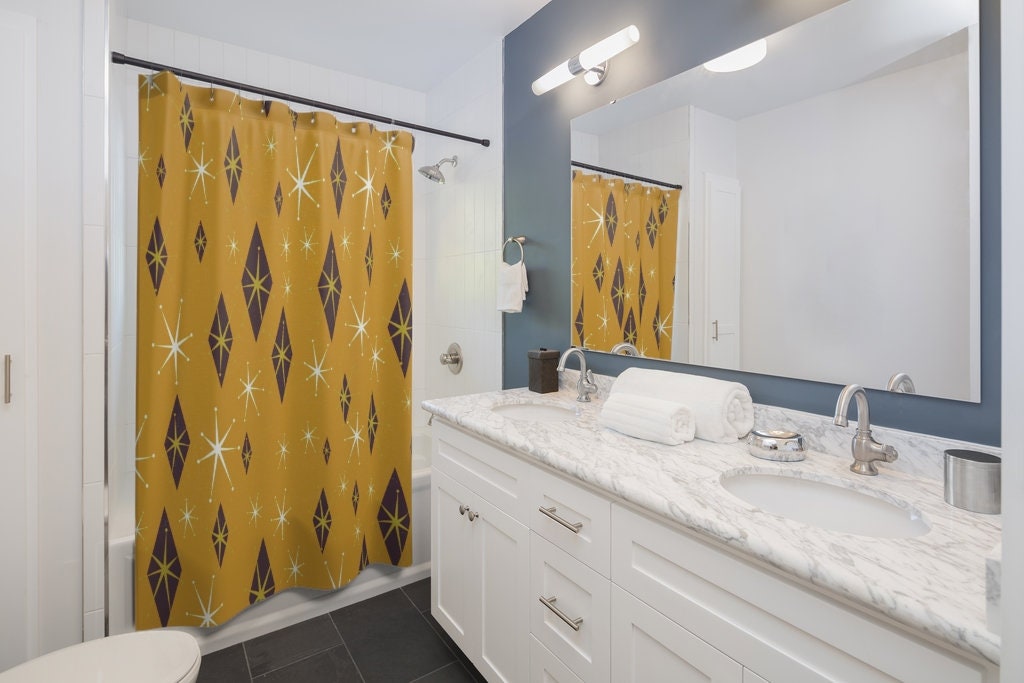 Mid Century Modern Inspired Shower Curtain, Vintage Bathroom Decor - Image 4