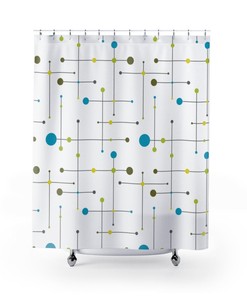 Mid Century Modern Neon Green Shower Curtain for Retro Bathroom