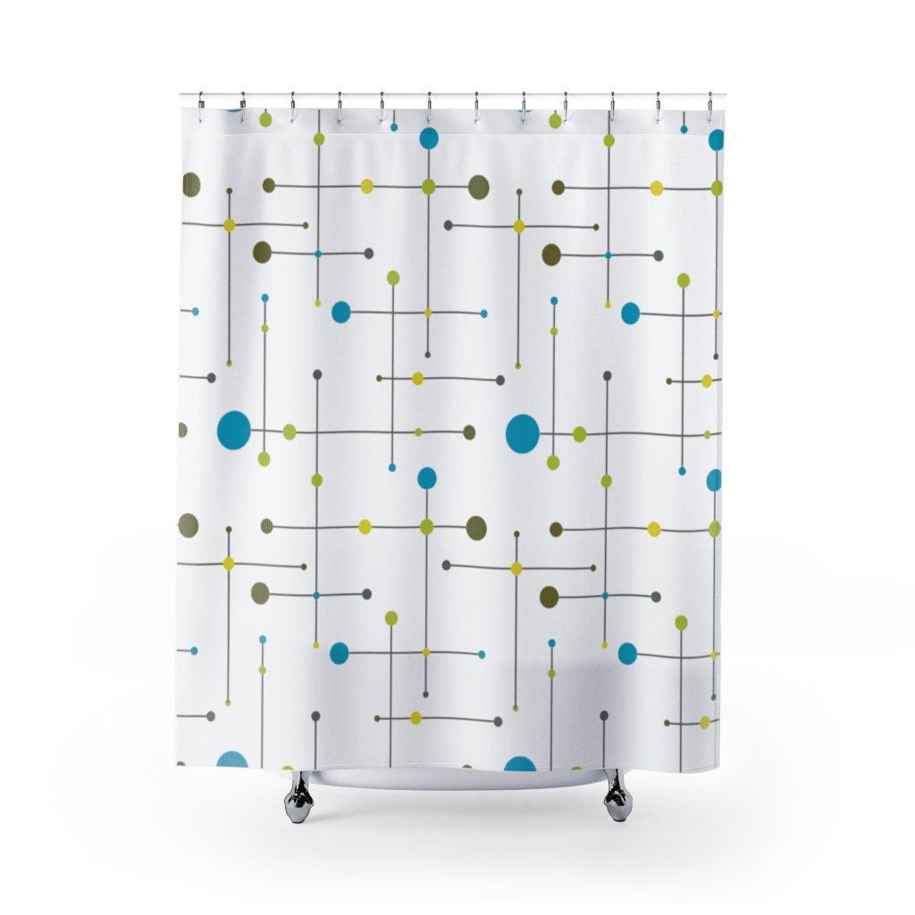 Mid Century Modern Neon Green Shower Curtain for Retro Bathroom