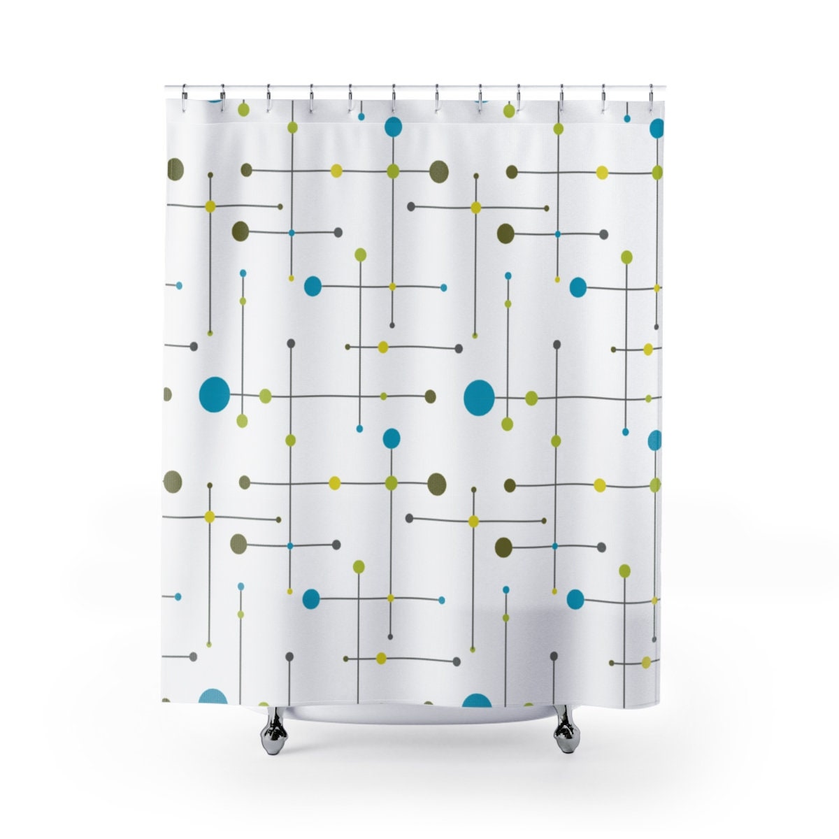 Mid Century Modern Neon Green Shower Curtain for Retro Bathroom - Image 2