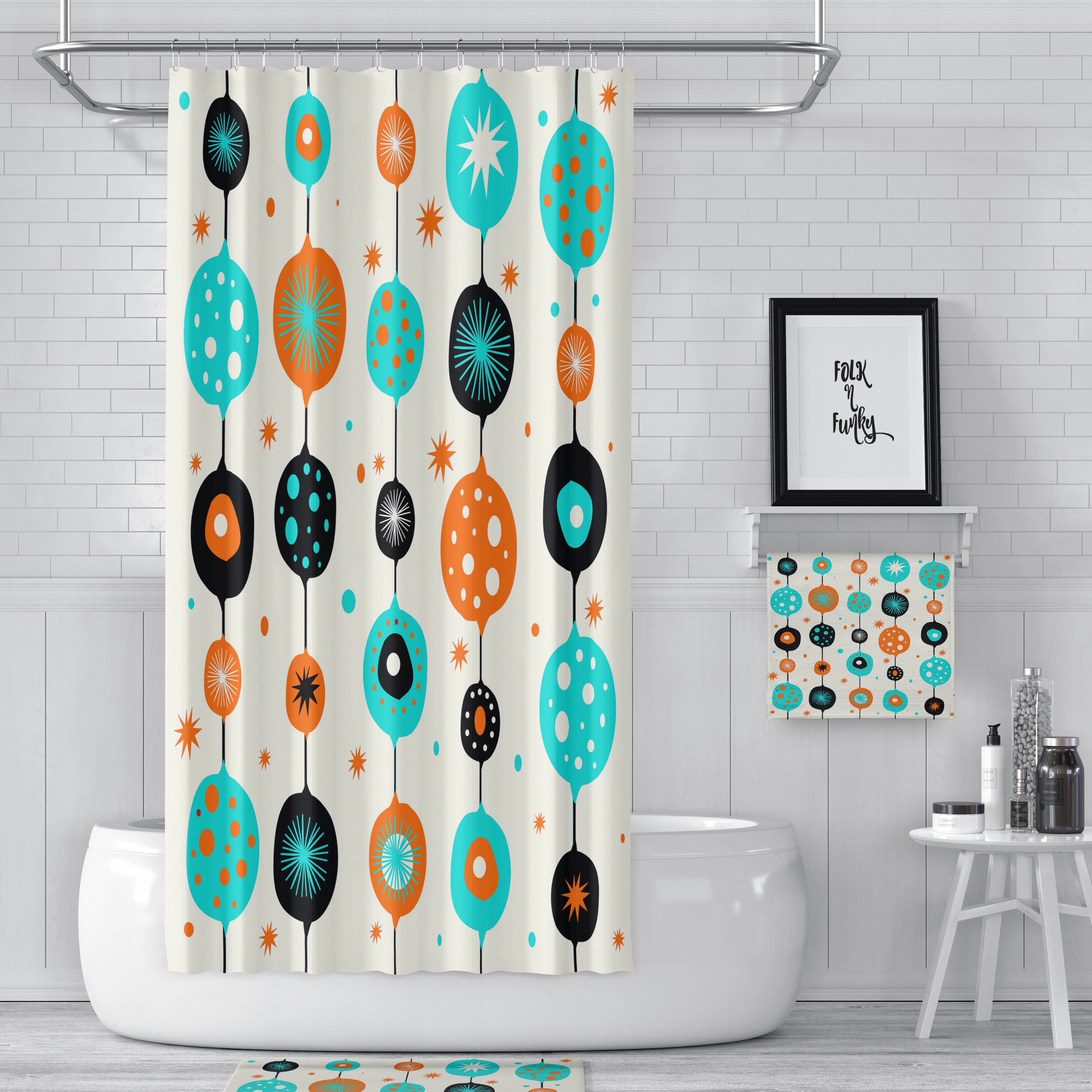 Mid Century Modern Optional Theme Shower Curtain - Great Bathroom Decor Idea - Image 2