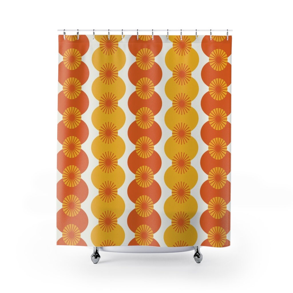 Mid Century Modern Orange and Yellow Shower Curtain: Retro Vibes - Image 2