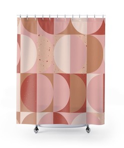 Mid Century Modern Pink Terracotta Geometric Vintage Shower Curtain