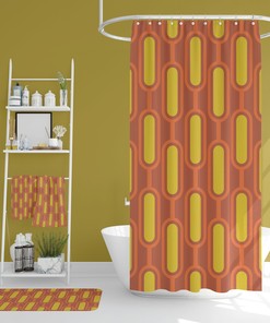 Mid Century Modern Retro Bathroom Decor Set with Waffle Weave Shower Curtain, Towels and Bath Mat