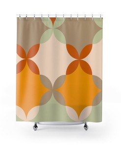 Mid Century Modern Retro Geometric Mustard Yellow Gray Mint Green Design Shower Curtain