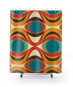 Mid Century Modern Retro Shower Curtains with 70's Funky Retro Style in Teal