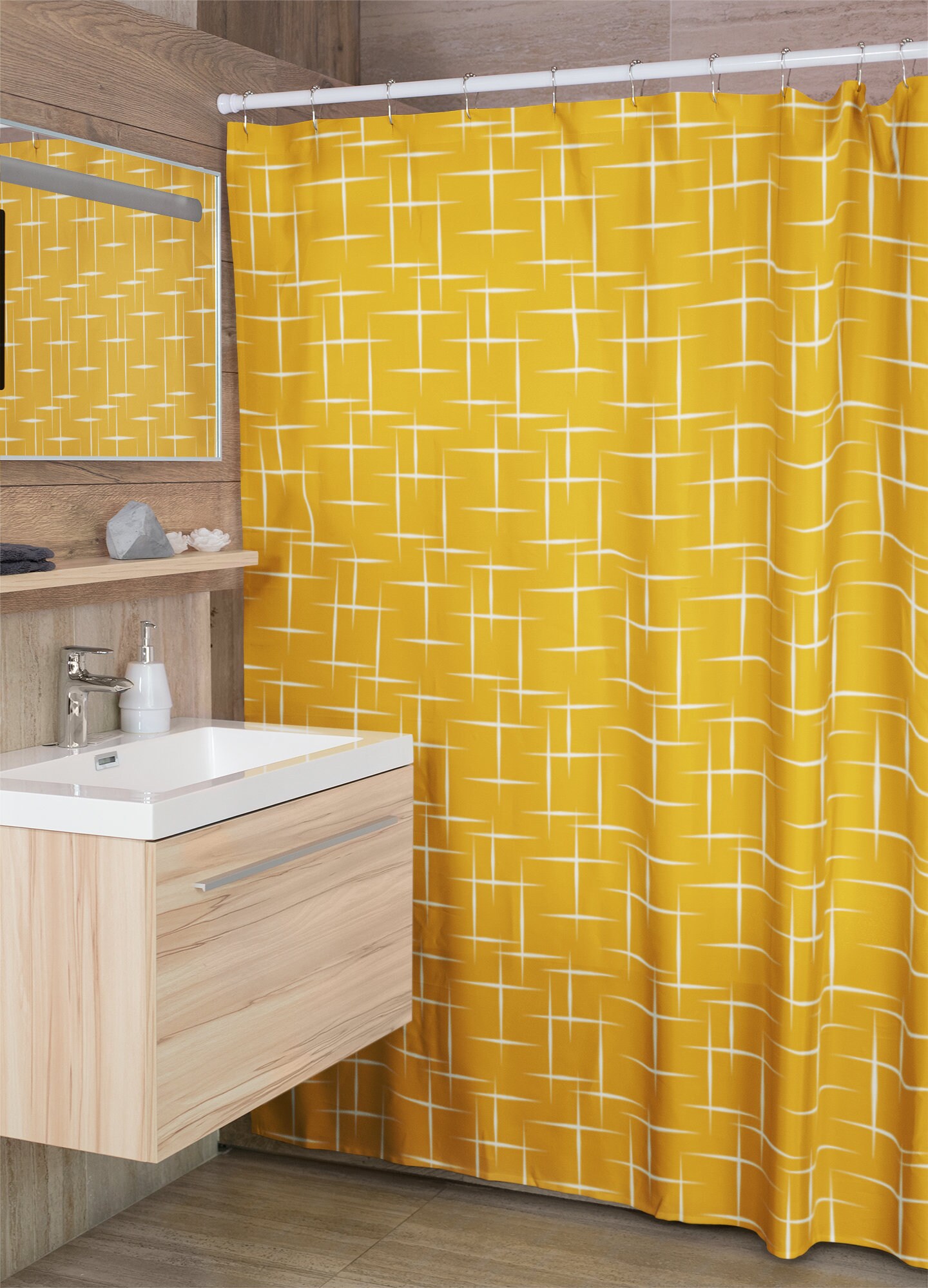 Mid Century Modern Retro Wave Shower Curtain, Retro Bathroom Accessory with Unique Designs
