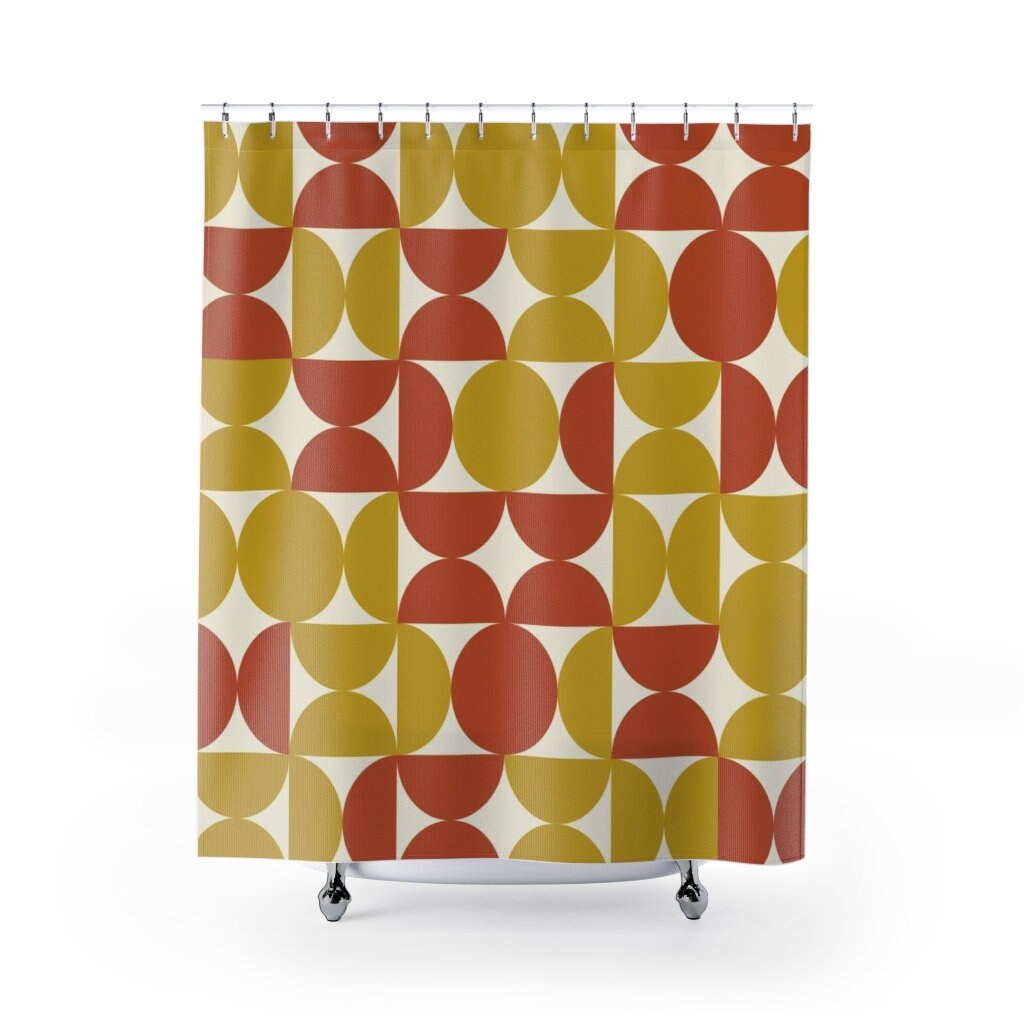 Mid Century Modern Shower Curtain, 60's Inspired Bathroom Decor, Unique Bathroom Accessory - Image 2