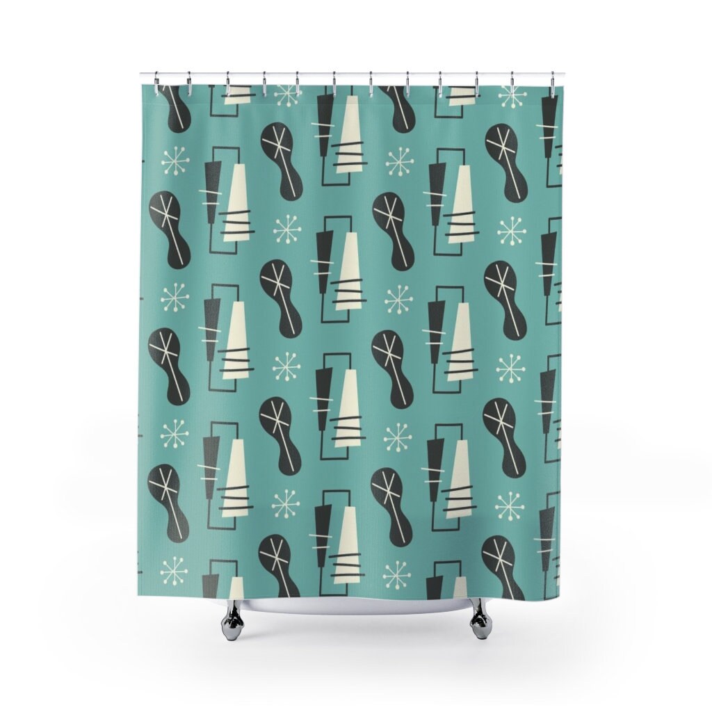 Mid Century Modern Shower Curtain, Atomic Star Design, Retro Bathroom Accessory - Image 2