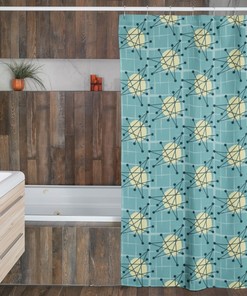 Mid Century Modern Shower Curtain, Atomic Stars Bathroom Decor, Retro Bathroom Accessory