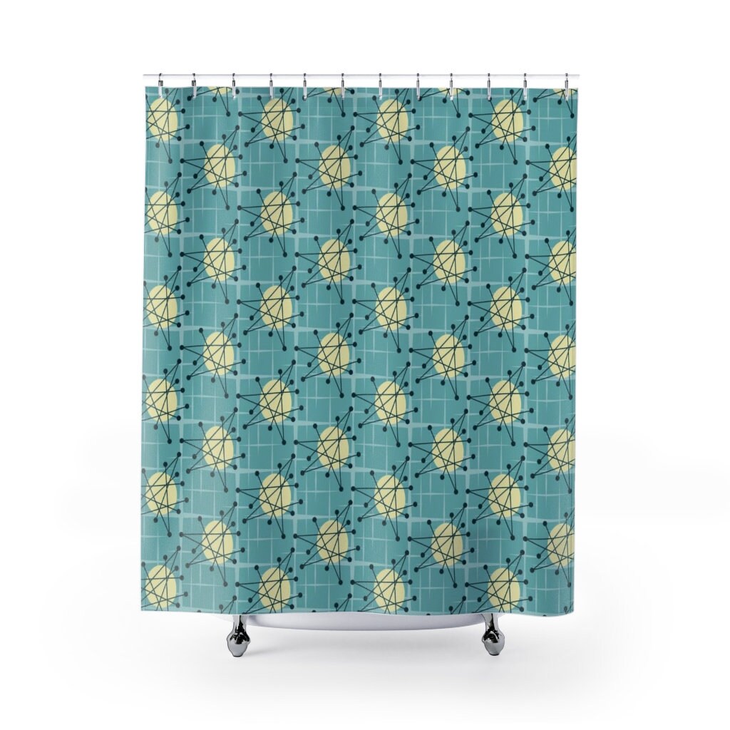 Mid Century Modern Shower Curtain, Atomic Stars Bathroom Decor, Retro Bathroom Accessory - Image 4