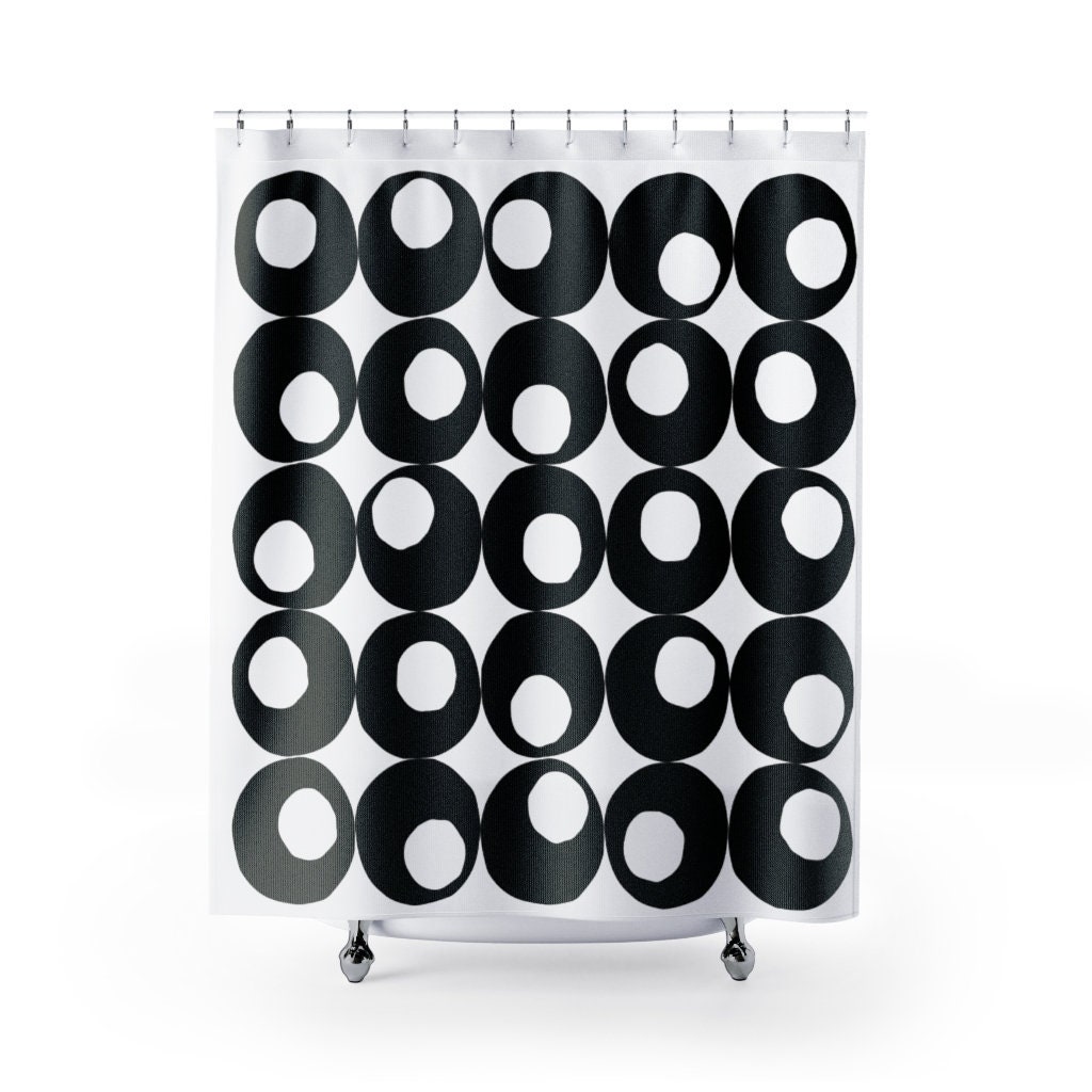 Mid Century Modern Shower Curtain, Black and White Retro Bathroom Decor, Unique Bathroom Accessory