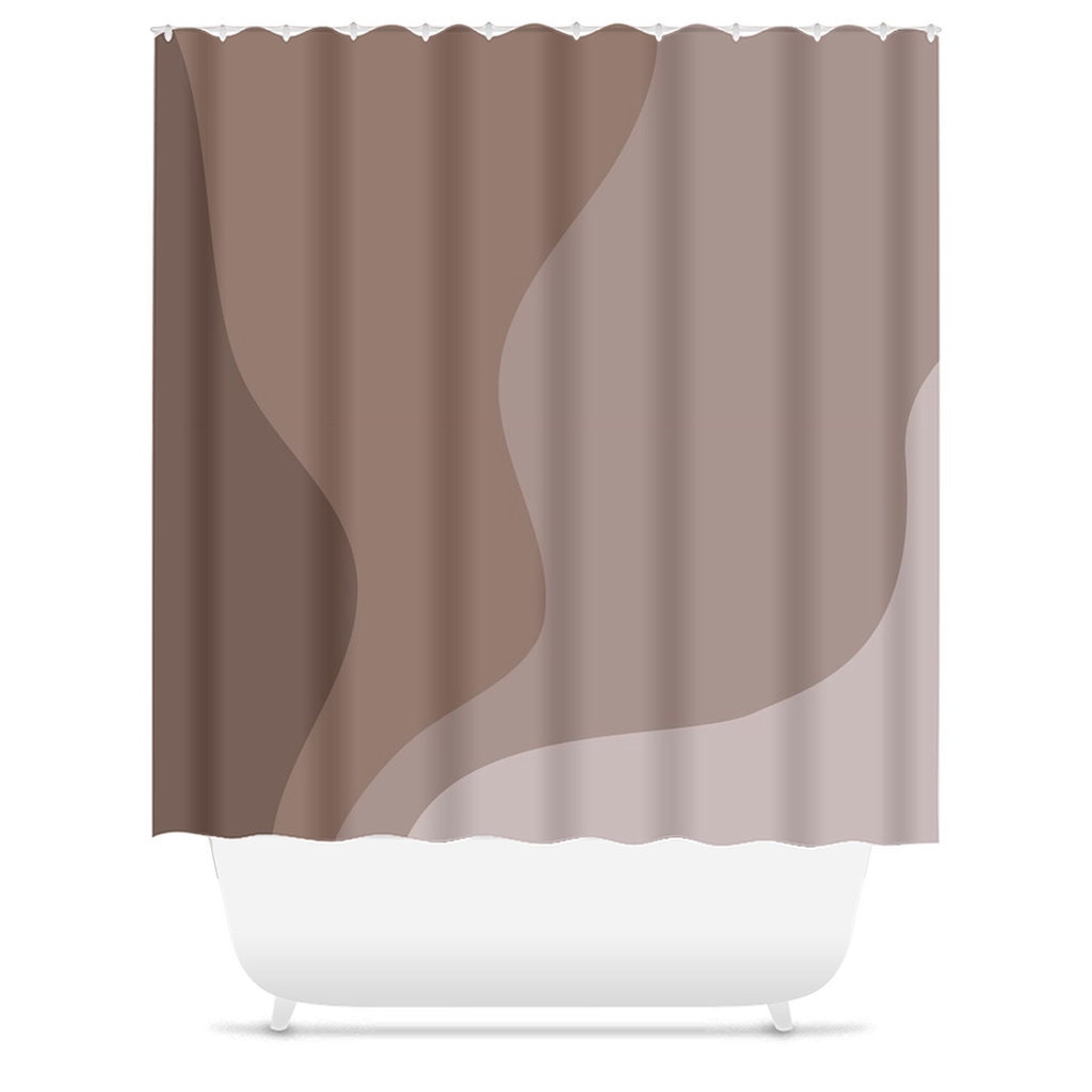 Mid Century Modern Shower Curtain - Ombre Wavy Scandinavian Abstract Design in Earth Tone - Image 3