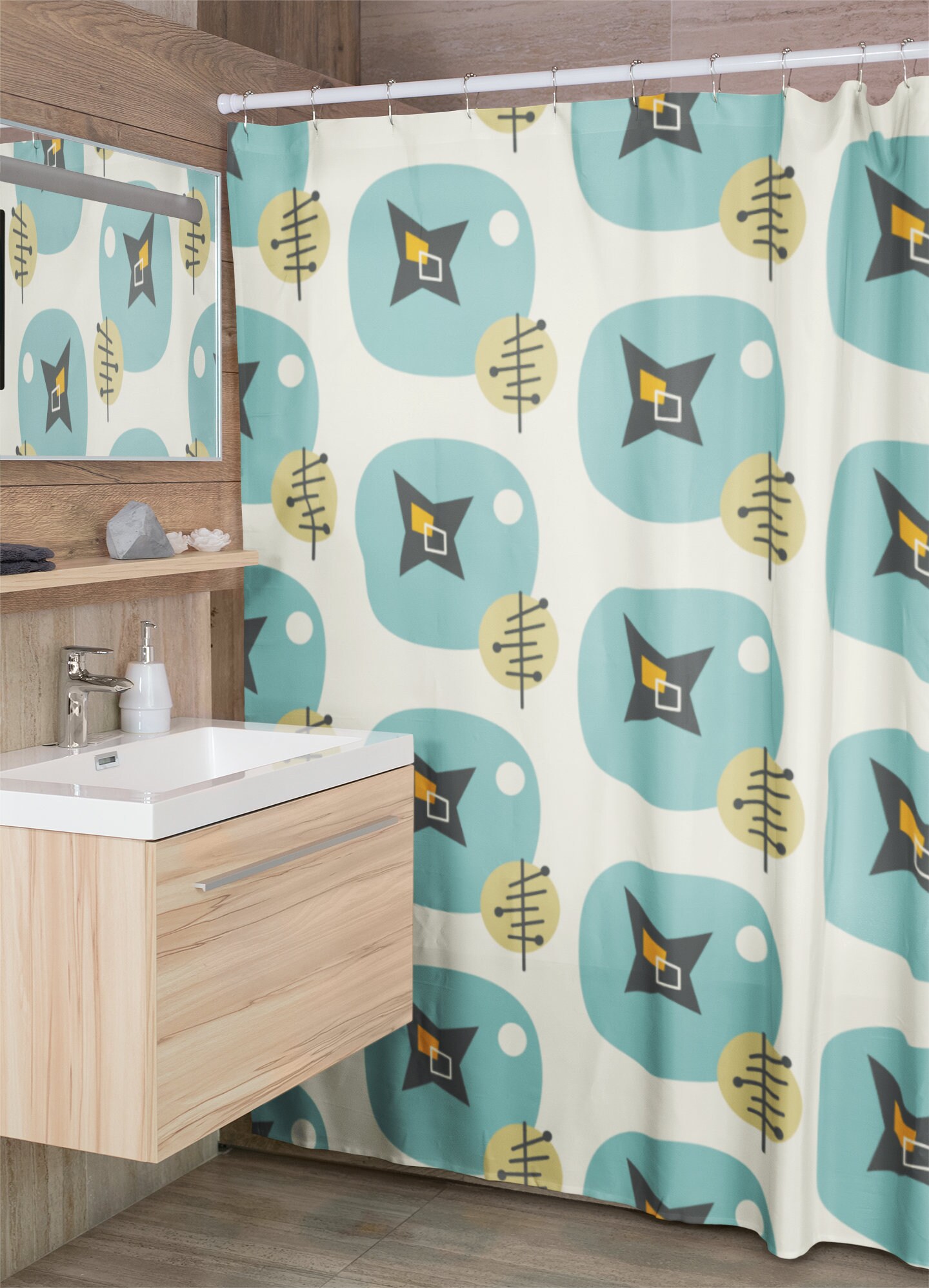 Mid Century Modern Shower Curtain, Retro Bathroom Accessory, MCM Style - Image 2