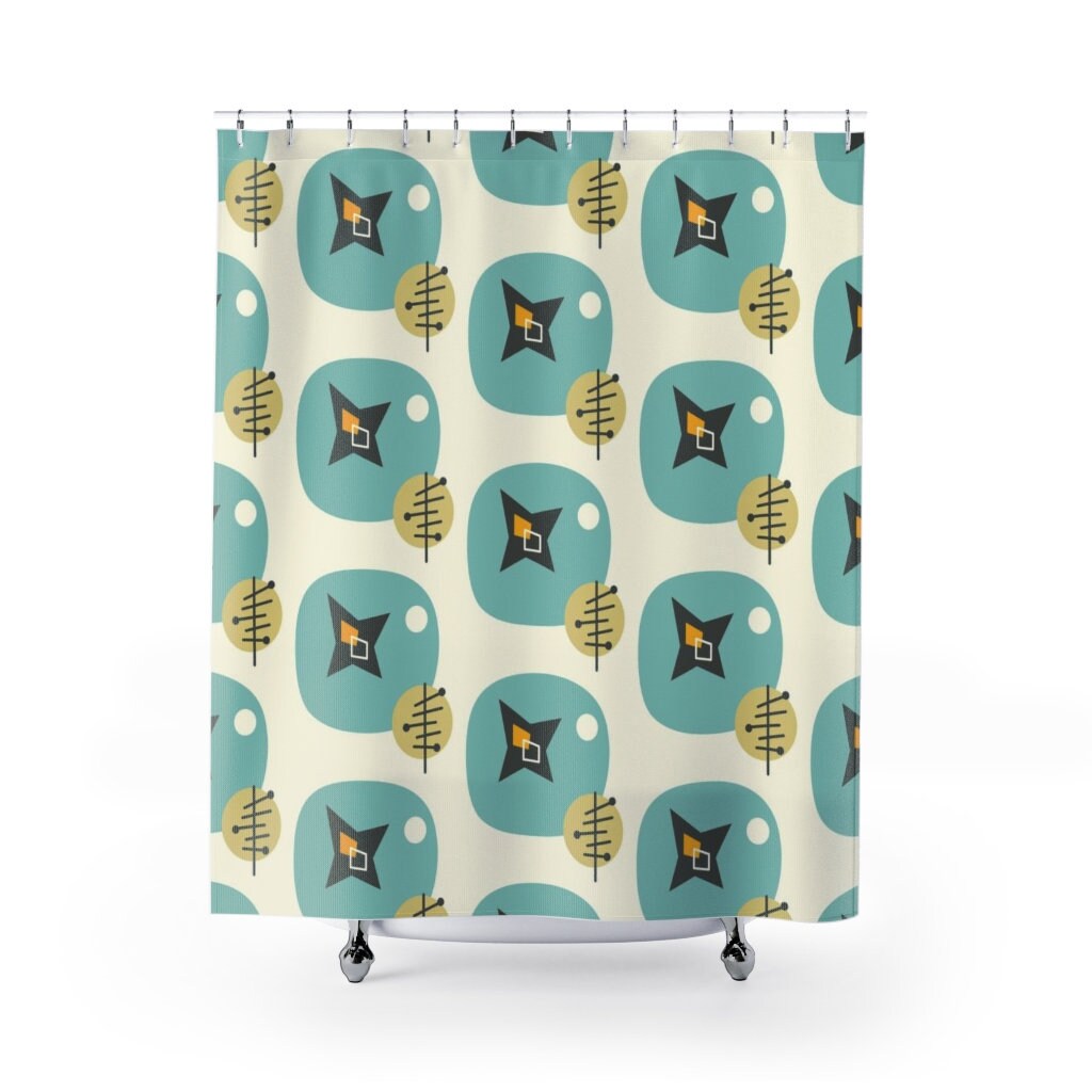 Mid Century Modern Shower Curtain, Retro Bathroom Accessory, MCM Style - Image 3