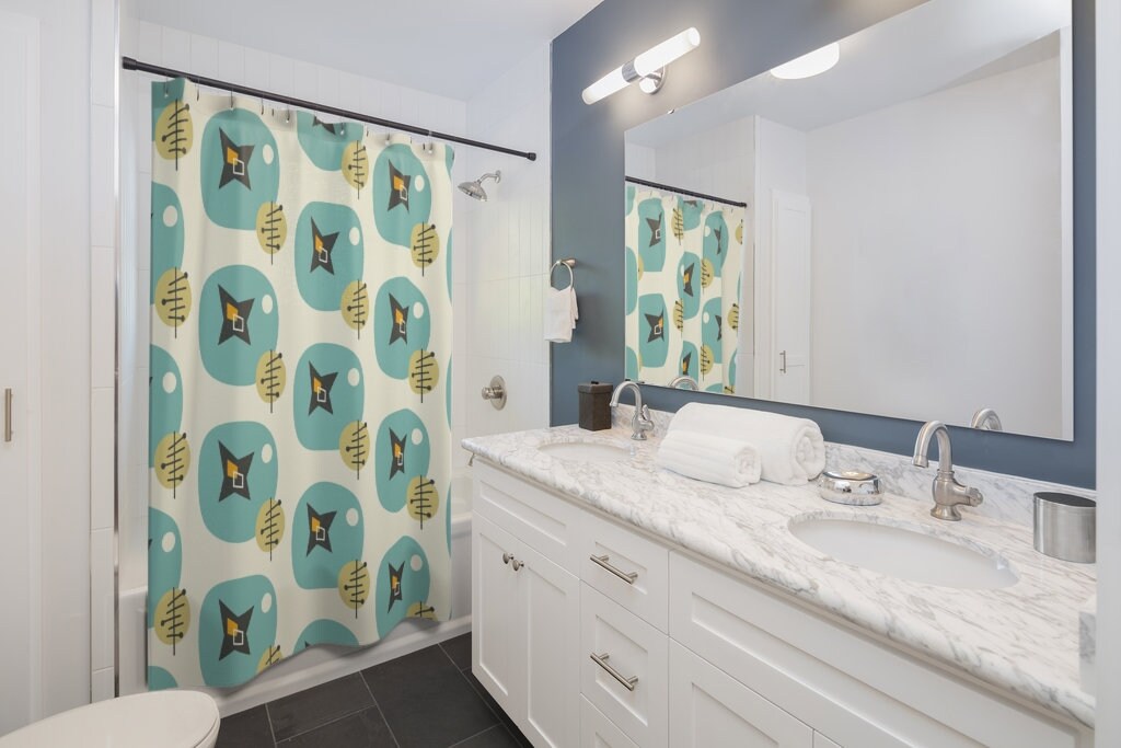 Mid Century Modern Shower Curtain, Retro Bathroom Accessory, MCM Style - Image 4